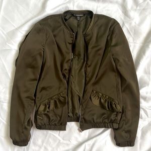 ZARA SATIN RUFFLE DETAIL BOMBER